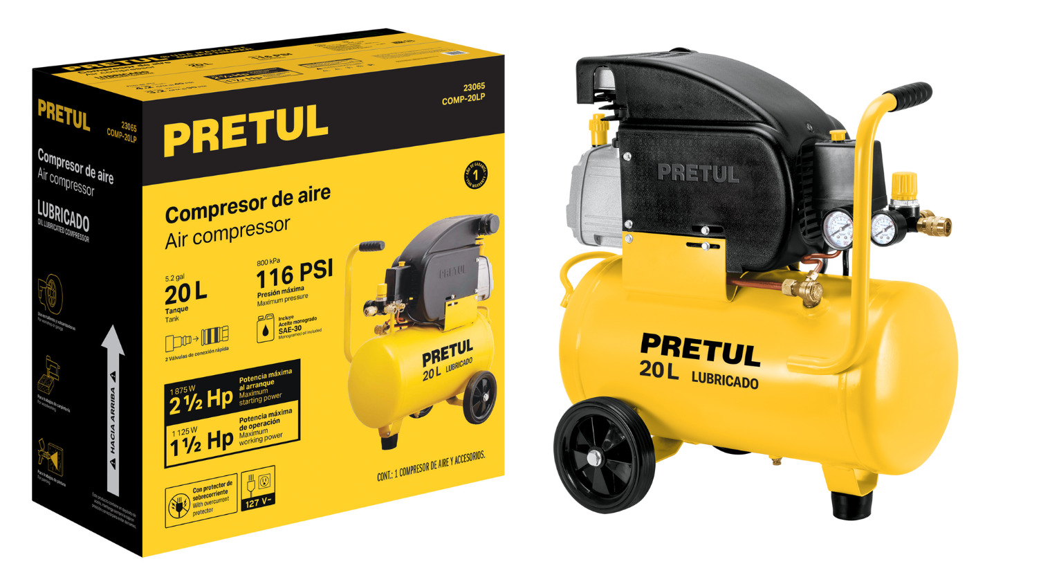 Compresor de Aire PRETUL 20 L – 2½ HP Ref. 23065